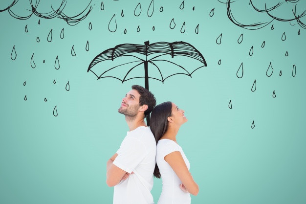 happy couple umbrella